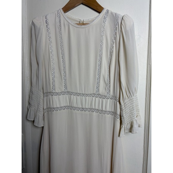 Reformation Cream Colored Eyelet Detail Merrit Dress Long Slit Side Size 8 - Picture 3 of 8